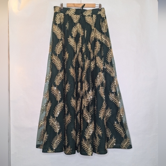 Saree Skirt Wrap Sari Lehenga Green Gold - Picture 5 of 11